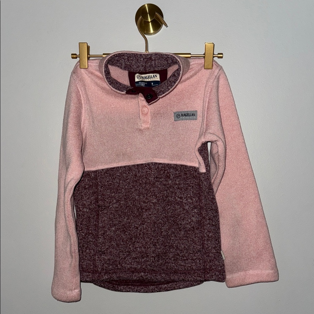 Magellan Outdoors Girls Pink and Maroon Two-Tone Knit Pullover Sweater